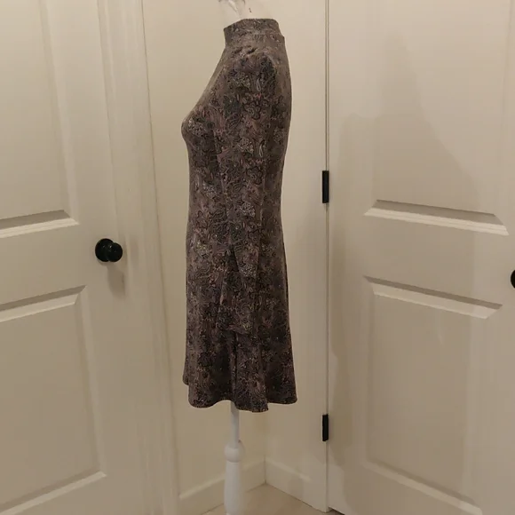 Paisley Pink/Black Soft Stretch Dress Elegant Floral Long Sleeve Dress XS - Picture 4 of 8